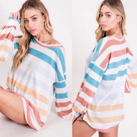 020 Cozy Colorful Striped Long Sleeve Top - Picture 3 of 4